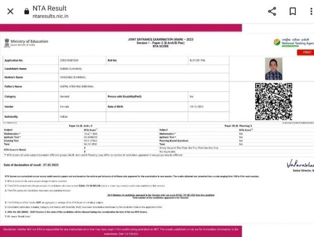 Congratulations Ms. Dhira Sukhwal for getting 96 + points in Jee exams. VERVE - The School of Design & Vastu & me, both are very proud of you to guide a student like you, to coach you for this exam. 

All thr very best for your future

Admission open for Nata Coaching... Interested students can join VERVE - The School of Design & Vastu.. Call 9414343181